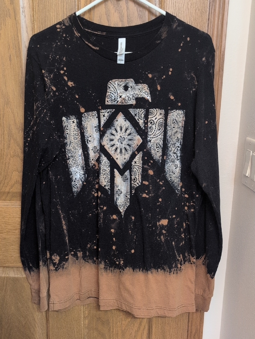 Bella Canvas Black Long Sleeve Tee with Tan Bleach and White Graphic